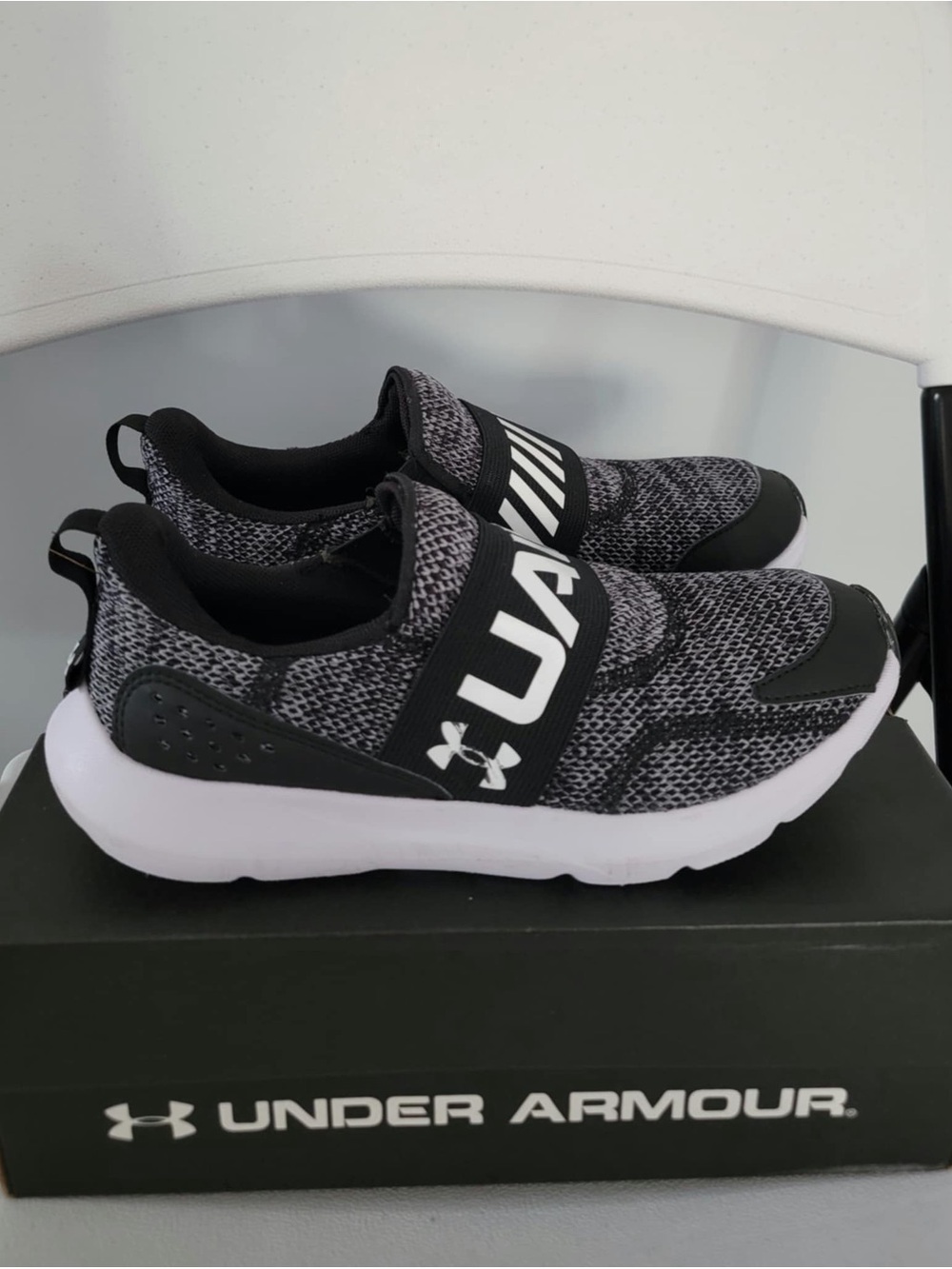 Under Armour Kids Black & White Slip-On Athletic Sneakers